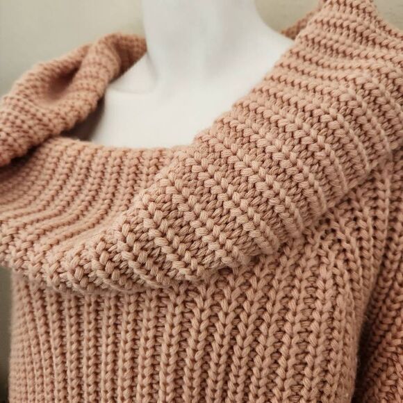 Forever 21 women's medium pink blush oversized knit cowl neck sweater chunky - Picture 8 of 8